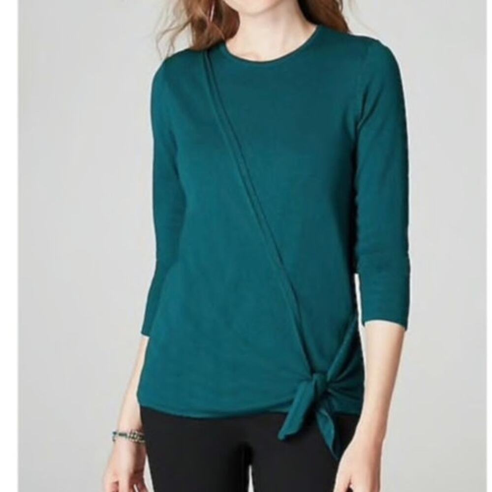 NWT J. Jill Faux Wrap Tie Pullover Long Sleeve Knit Top in Persian Blue